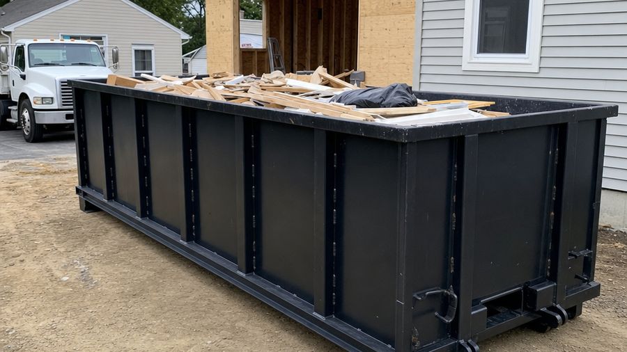 30-yard roll-off dumpster at a home addition jobsite